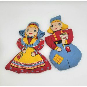 Vintage Pair Cloth Dolls VALTEX Hansel & Gretel Penn. Dutch Boy Girl Cut & Sew